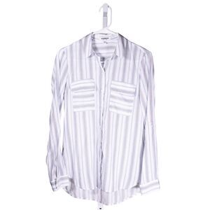 Express Womens Shirt Button Up White Blue Striped City Lightweight Blouse Top XS